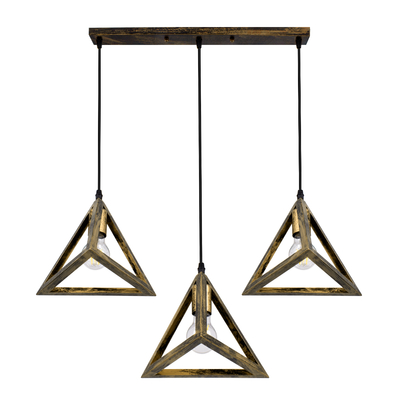 GLOBOSTAR® TRIANGLE 00624 Μοντέρνο Κρεμαστό Φωτιστικό Οροφής με Ντουί 3 x E27 AC 220-240V IP20 - Μπρούτζινο - Μ70 x Π22 x Y130cm