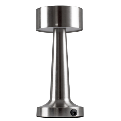 GloboStar® BELLA 76504 Επαναφορτιζόμενο Επιτραπέζιο Φωτιστικό Πορτατίφ LED 1.5W 105lm 120° DC 5V IP44 Θερμό Λευκό 2700K Dimmable Ασημί Αλουμίνιο - Μ9 x Π9 x Υ21cm - 2 Xρόνια Εγγύηση