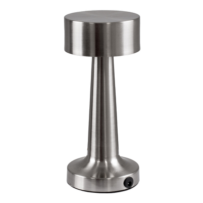 GloboStar® BELLA 76504 Επαναφορτιζόμενο Επιτραπέζιο Φωτιστικό Πορτατίφ LED 1.5W 105lm 120° DC 5V IP44 Θερμό Λευκό 2700K Dimmable Ασημί Αλουμίνιο - Μ9 x Π9 x Υ21cm - 2 Xρόνια Εγγύηση