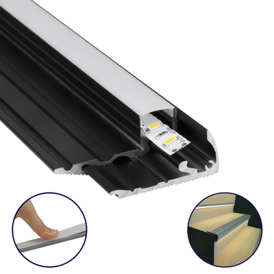 GLOBOSTAR® ALP-STEP-GRIP STAIR 70841-1M Επιφανειακό Προφίλ Αλουμινίου Ειδικό για Φωτισμό Σκαλοπατιού με Λευκό Γαλακτερό Πατητό Κάλυμμα για Ταινίες LED IP20 - Μαύρο & Λευκό - Μ100 x Π6 x Υ2.1cm