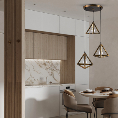 GLOBOSTAR® TRIANGLE 00619 Μοντέρνο Κρεμαστό Φωτιστικό Οροφής με Ντουί 3 x E27 AC 220-240V IP20 - Μπρούτζινο - Μ49 x Π49 x Y130cm