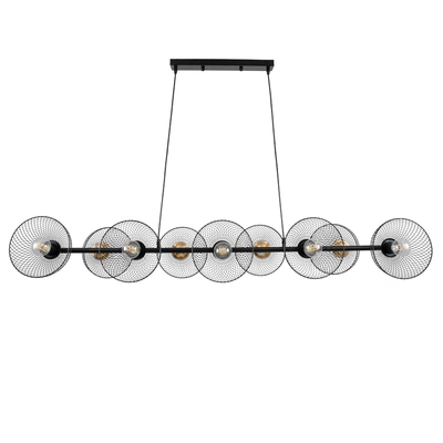 GLOBOSTAR® VERONA 00588 Μοντέρνο Κρεμαστό Φωτιστικό Οροφής με Ντουί 9 x E27 AC 220-240V IP20 - Μαύρο & Χρυσό - Μ140 x Π28 x Υ20cm