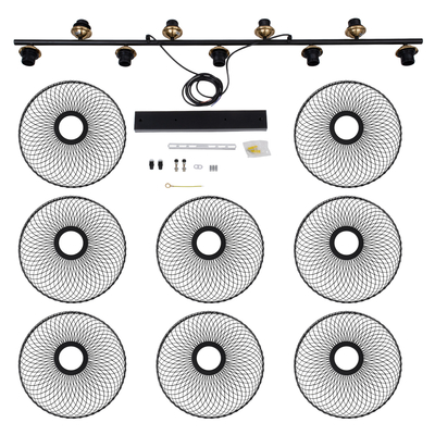 GLOBOSTAR® VERONA 00588 Μοντέρνο Κρεμαστό Φωτιστικό Οροφής με Ντουί 9 x E27 AC 220-240V IP20 - Μαύρο & Χρυσό - Μ140 x Π28 x Υ20cm