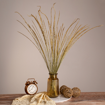 GloboStar® SMUTGRASS 36502 Αποξηραμένο Φυτό Χορταφιλιά - Μπουκέτο Διακοσμητικών Κλαδιών Μπεζ - Πράσινο Υ90cm - Σετ 100 τμχ