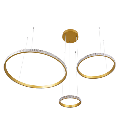 GLOBOSTAR® DIAMOND TRIO 61143 Μοντέρνο Κρεμαστό Φωτιστικό Οροφής LED 100W 12123lm 360° AC 220-240V IP20 Ρυθμιζόμενο Λευκό CCT με Χειριστήριο από 2700K έως 6000K Dimmable - Lumileds SMD Chip - Χρυσό Βούρτσας - Μ110 x Π110 x Υ60cm - 3 Χρόνια Εγγύηση