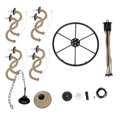 GLOBOSTAR® PENNSYLVANIA 00541 Vintage Κρεμαστό Φωτιστικό Οροφής με Ντουί 6 x E14 AC 220-240V IP20 - Μαύρο & Μπεζ - Μ64 x Π64 x Υ63cm