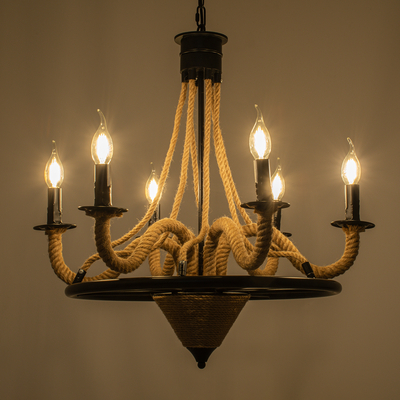 GLOBOSTAR® PENNSYLVANIA 00541 Vintage Κρεμαστό Φωτιστικό Οροφής με Ντουί 6 x E14 AC 220-240V IP20 - Μαύρο & Μπεζ - Μ64 x Π64 x Υ63cm