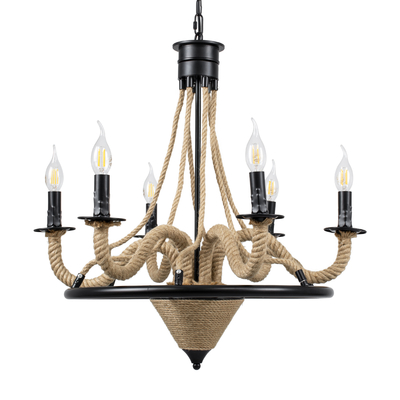 GLOBOSTAR® PENNSYLVANIA 00541 Vintage Κρεμαστό Φωτιστικό Οροφής με Ντουί 6 x E14 AC 220-240V IP20 - Μαύρο & Μπεζ - Μ64 x Π64 x Υ63cm