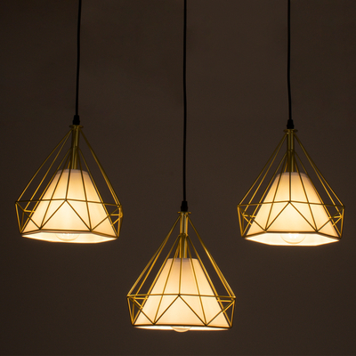 GLOBOSTAR® EIFFEL 61571 Vintage Κρεμαστό Φωτιστικό Οροφής με Ντουί 3 x E27 AC 220-240V IP20 - Χρυσό & Λευκό - Μ68 x Π25 x Υ130cm