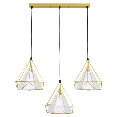 GLOBOSTAR® EIFFEL 61571 Vintage Κρεμαστό Φωτιστικό Οροφής με Ντουί 3 x E27 AC 220-240V IP20 - Χρυσό & Λευκό - Μ68 x Π25 x Υ130cm