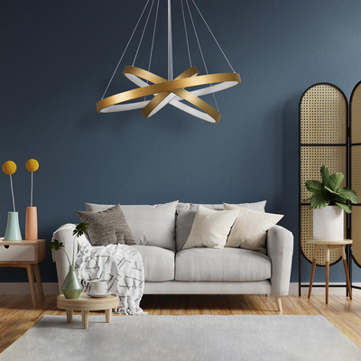 GLOBOSTAR® NEMESIS TRIO 61172-DECO Μοντέρνο Κρεμαστό Φωτιστικό Οροφής LED 120W 14723lm 360° AC 220-240V IP20 Ρυθμιζόμενο Λευκό CCT με Χειριστήριο από 2700K έως 6000K Dimmable - Lumileds SMD Chip - Χρυσό Βούρτσας - Μ80 x Π80 x Υ80cm - 3 Χρόνια Εγγύηση