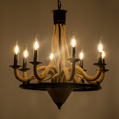 GLOBOSTAR® PENNSYLVANIA 00542 Vintage Κρεμαστό Φωτιστικό Οροφής με Ντουί 8 x E14 AC 220-240V IP20 - Μαύρο & Μπεζ - Μ64 x Π64 x Υ63cm