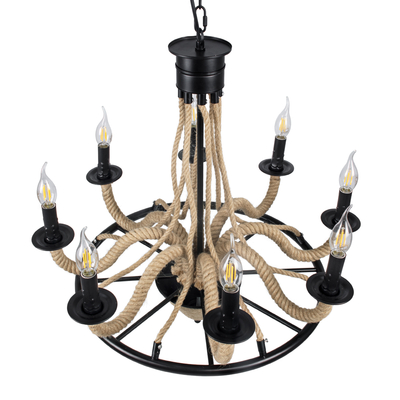 GLOBOSTAR® PENNSYLVANIA 00542 Vintage Κρεμαστό Φωτιστικό Οροφής με Ντουί 8 x E14 AC 220-240V IP20 - Μαύρο & Μπεζ - Μ64 x Π64 x Υ63cm