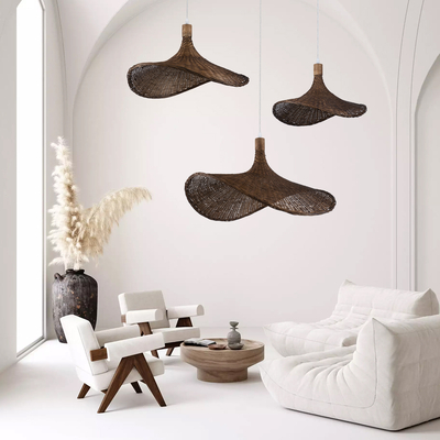 GLOBOSTAR® CUBA 01720 Boho Κρεμαστό Φωτιστικό Οροφής με Ντουί 1 x E27 AC 220-240V IP20 - Καφέ - Μ53 x Π53 x Υ30cm