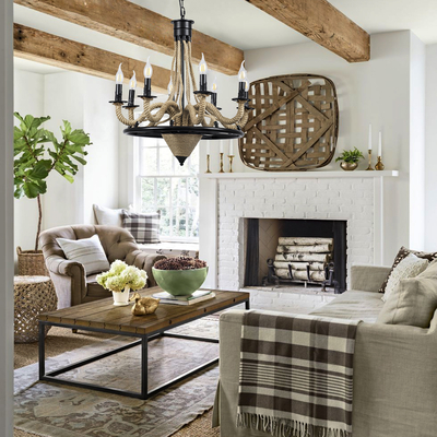 GLOBOSTAR® PENNSYLVANIA 00542 Vintage Κρεμαστό Φωτιστικό Οροφής με Ντουί 8 x E14 AC 220-240V IP20 - Μαύρο & Μπεζ - Μ64 x Π64 x Υ63cm