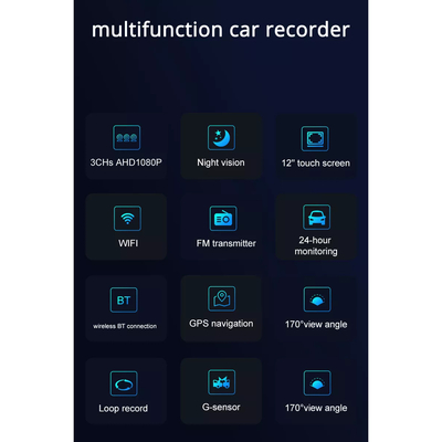 GloboStar® 86057 Καθρέπτης Αυτοκινήτου με 3 Κάμερες 3CHs AHD 1080P 170° - 4G Sim Card Slot - WiFi - GPS Navigator - Bluetooth - G Sensor - 24h Monitoring - FM Transmitter -  Νυχτερινή Όραση - Μαύρο