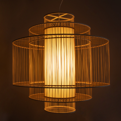 GLOBOSTAR® HIBISCUS 01780 Boho Κρεμαστό Φωτιστικό Οροφής με Ντουί 1 x E27 AC 220-240V IP20 - Μπεζ - Μ100 x Π100 x Y100cm