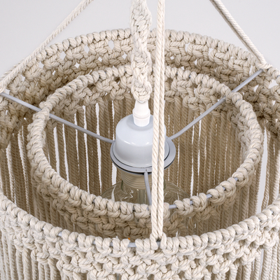 GLOBOSTAR® ZAMBIA 36208 Boho Κρεμαστό Φωτιστικό Οροφής με Ντουί 1 x E27 AC 220-240V IP20 - Μπεζ - Μ30 x Π30 x Υ60cm