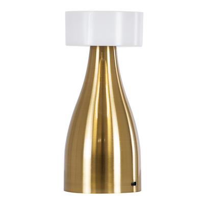 GloboStar® DOLLY 76470 Επαναφορτιζόμενο Επιτραπέζιο Φωτιστικό Πορτατίφ LED 1.5W 105lm 120° DC 5V IP44 CCT Ultra Θερμό 1500K - Φυσικό Λευκό 4500K - Ψυχρό Λευκό 6000K Dimmable Χρυσό & Λευκό Πλαστικό - Μ9 x Π9 x Υ21cm - 2 Χρόνια Εγγύηση