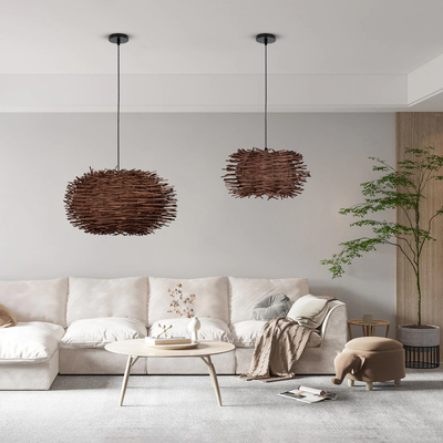 GLOBOSTAR® MINORCA 01732 Boho Κρεμαστό Φωτιστικό Οροφής με Ντουί 1 x E27 AC 220-240V IP20 - Καφέ - Μ30 x Π30 x Υ18cm