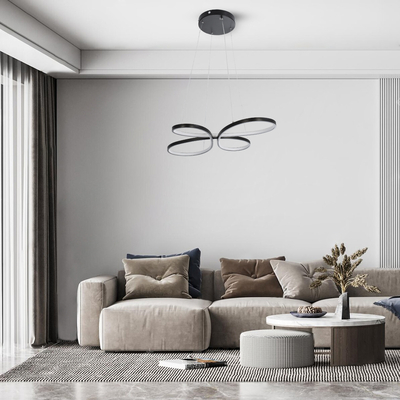 GLOBOSTAR® BUTTERFLY 61391 Μοντέρνο Κρεμαστό Φωτιστικό Οροφής LED 75W 8400lm 300° AC 220-240V IP20 Ρυθμιζόμενο Λευκό CCT με Χειριστήριο από 2700K έως 6000K Dimmable - Lumileds SMD Chip - Μαύρο Ματ - Μ70 x Π55 x Υ4cm - 3 Χρόνια Εγγύηση