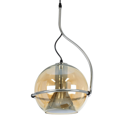 GLOBOSTAR® GLASSO 60927 Μοντέρνο Κρεμαστό Φωτιστικό Οροφής με Ντουί 1 x E27 AC 220-240V IP20 - Ασημί & Μελί - Μ27 x Π27 x Υ52cm