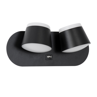 GLOBOSTAR® REGENCY 61376 Μοντέρνο Φωτιστικό Τοίχου - Απλίκα Ξενοδοχείου Reading Light με Φορτιστή USB 3A LED 16W 1840lm 120° AC 220-240V IP20 Φυσικό Λευκό 4500K - Bridgelux SMD Chip & TÜV SÜD Driver - Μαύρο Ματ - Μ16.5 x Π12 x Υ10cm - 3 Χρόνια Εγγύηση