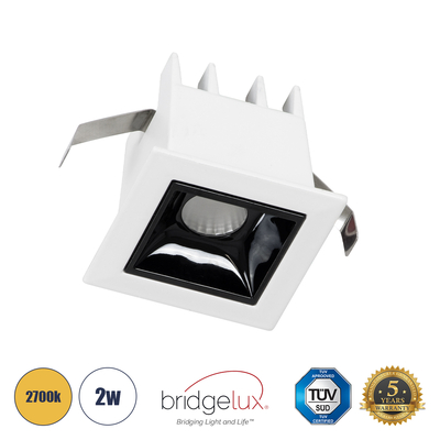 GLOBOSTAR® LUMINAR 60315 Χωνευτό Downlight Σποτ LED 2W 270lm 36° AC 220-240V IP20 Θερμό Λευκό 2700K - Osram SMD Chip & TÜV SÜD Driver - Λευκό & Μαύρο Ματ - Μ4.3 x Π4.3 x Υ4.5cm / Q3.5 x 3.5cm - 5 Χρόνια Εγγύηση