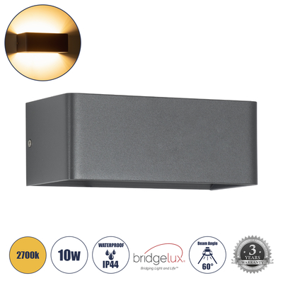 GLOBOSTAR® CIRCOA 60543 Μοντέρνο Φωτιστικό Τοίχου - Απλίκα LED 10W 1080lm 60° AC 220-240V IP44 Θερμό Λευκό 2700K - Bridgelux COB Chip & TÜV SÜD Driver - Γκρι Ανθρακί Ματ - Μ20 x Π8 x Υ10cm - 5 Χρόνια Εγγύηση