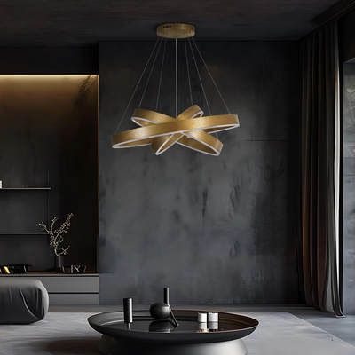 kelvo® VENOM 61190-DECO Μοντέρνο Κρεμαστό Φωτιστικό Οροφής LED 120W 14158lm 120° AC 220-240V IP20 Ρυθμιζόμενο Λευκό CCT με Χειριστήριο από 2700K έως 6000K Dimmable - Lumileds SMD Chip - Χρυσό Βούρτσας - Μ80 x Π80 x Υ60cm - 3 Χρόνια Εγγύηση