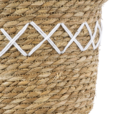 GloboStar® Artificial Garden ZAKYNTHOS 20336 ΣΕΤ 3 Διακοσμητικά Πλεκτά Καλάθια - Κασπώ Γλάστρες - Flower Pots Μπεζ με Μακραμέ A:Φ24cm x Υ20cm B:Φ28cm x Υ24cm C:Φ32cm x Υ28cm