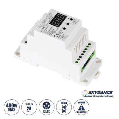 GLOBOSTAR® SKYDANCE-S1-D1 70672 AC Trailing Edge DMX Dimmer Ράγας με 1 x 2A 480W Κανάλι AC 220-240V 2A 480W Max IP20 - DMX512 & RDM - Μ11.5 x Π5 x Υ6.5cm - 5 Χρόνια Εγγύηση