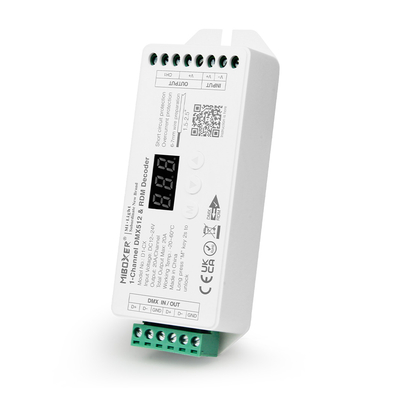 GLOBOSTAR® MiBOXER-D1-CX 71424 DC DMX Master Dimmer / Controller / Decoder Υψηλής Ταχύτητας με 1 x 20A 480W Κανάλι DC 12-24V 20A 480W Max IP20 - DMX512 & RDM - Μ13 x Π5 x Υ2.5cm - 5 Χρόνια Εγγύηση