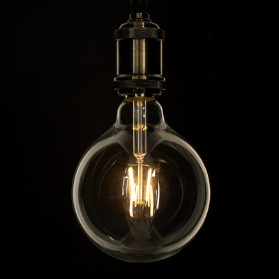 GLOBOSTAR® BUBBLE 99012 Λάμπα E27 G125 LED 4W 400lm 360° AC 220-240V IP20 Θερμό Λευκό 2700K Dimmable - Long Filament Chip - Διάφανο - Μ12.5 x Π12.5 x Υ18cm - 3 Χρόνια Εγγύηση