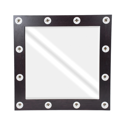 GloboStar® MAKEUP MIRROR-80x80-2 Μοντέρνος Καθρέπτης Μακιγιάζ με Πλαίσιο Φυσικού Ξύλου με Διακόπτη On/Off 12 x E27 AC220-240V - Μ80 x Π7 x Υ80cm - Καφέ Wenge
