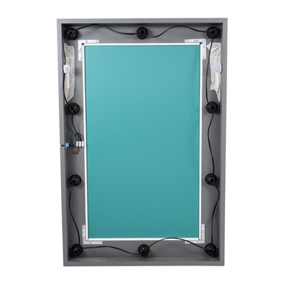 GloboStar® MAKEUP MIRROR-60x90-6 Μοντέρνος Καθρέπτης Μακιγιάζ με Πλαίσιο Φυσικού Ξύλου με Διακόπτη On/Off 10 x E27 AC220-240V - Μ60 x Π7 x Υ90cm - Γκρι Ανθρακί
