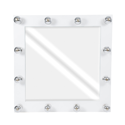 GloboStar® MAKEUP MIRROR-80x80-4 Μοντέρνος Καθρέπτης Μακιγιάζ με Πλαίσιο Φυσικού Ξύλου με Διακόπτη On/Off 12 x E27 AC220-240V - Μ80 x Π7 x Υ80cm - Λευκή Λάκα
