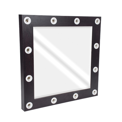GloboStar® MAKEUP MIRROR-80x80-2 Μοντέρνος Καθρέπτης Μακιγιάζ με Πλαίσιο Φυσικού Ξύλου με Διακόπτη On/Off 12 x E27 AC220-240V - Μ80 x Π7 x Υ80cm - Καφέ Wenge