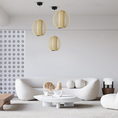 GLOBOSTAR® HIBISCUS 01934 Boho Κρεμαστό Φωτιστικό Οροφής με Ντουί 1 x E27 AC 220-240V IP20 - Μπεζ - Μ28 x Π28 x Υ28cm