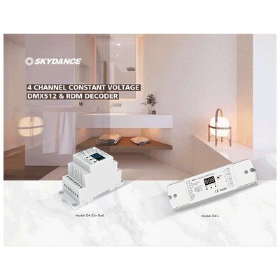 GloboStar® 70668 D4-L SKYDANCE DC DMX & RDM Dimmer High Speed Controller / Decoder 4 Καναλιών DC 12-24V 4 x 5A 120W - Max 20.5A 480W - IP20 Μ17 x Π5 x Υ2.5cm - 5 Years Warranty