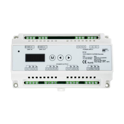 GloboStar® 71449 D12 SKYDANCE DC DMX & RDM Dimmer Din Rail Ράγας High Speed Controller / Decoder / Master 12 Καναλιών DC 12-24V 12 x 5A 120W - Max 60.5A 1440W - IP20 Μ15.5 x Π9 x Υ6cm - 5 Years Warranty