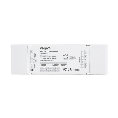 GLOBOSTAR® SKYDANCE-V5-L(WT) 71470 DC WiFi & RF 2.4Ghz & Push Dimmer / Controller με 5 x 6A 288W Κανάλια DC 12-48V 30A 1440W Max IP20 - WiFI & RF 2.4Ghz & Push Dimming - Μ18 x Π5.7 x Υ2.8cm - 5 Χρόνια Εγγύηση