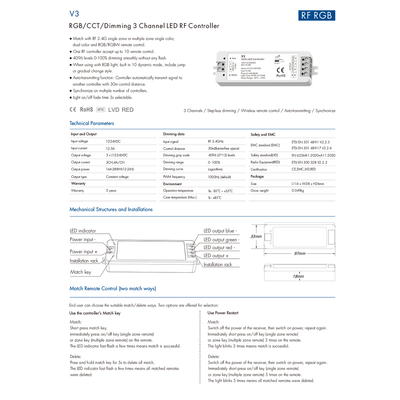 GloboStar® 71546 V3 SKYDANCE DC RF 2.4Ghz Dimmer High Speed Controller 3 Καναλιών DC 12-24V 3 x 5A 96W - Max 12A 288W - IP20 Μ10 x Π3.5 x Υ2cm - 5 Years Warranty
