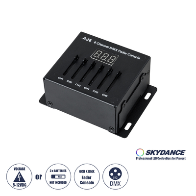 GloboStar® 70675 AJ6 SKYDANCE DMX 6 Channel Fader Console - Κονσόλα Φωτισμού 6 Καναλιών DMX DC 5-12V ή 3 x AAA Μπαταρίες - IP20 Μ10 x Π7 x Υ4cm - 5 Years Warranty