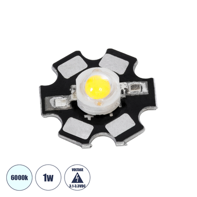 GLOBOSTAR® STARCHIP 73740 High Power Star LED 1W 100lm 90° DC 12V IP20 Ψυχρό Λευκό 6000K Dimmable - Sanan Chip - Μ2 x Π2 x Υ0.6cm - 2 Χρόνια Εγγύηση