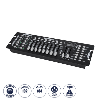 GLOBOSTAR® DMXCONSOLE 73493 DMX Master Κονσόλα Φωτισμού με 192 Κανάλια AC 220-240V IP20 - DMX512 - Μ48 x Π13.5 x Υ7cm - 2 Χρόνια Εγγύηση