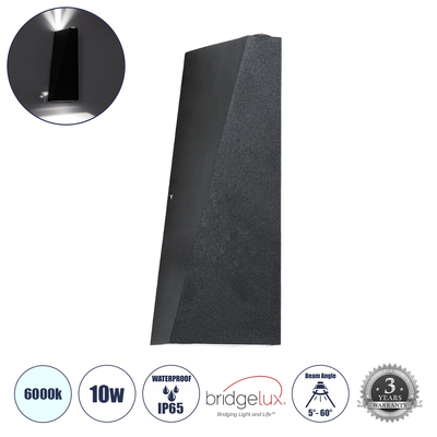 GLOBOSTAR® TRIANDE 60559 Μοντέρνο Φωτιστικό Τοίχου - Απλίκα LED 10W 1250lm 5°/60° AC 220-240V Αδιάβροχο IP65 Ψυχρό Λευκό 6000K - Bridgelux COB Chip & TÜV SÜD Driver - Μαύρο Ματ - Μ8.5 x Π8.5 x Υ20cm - 5 Χρόνια Εγγύηση