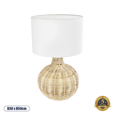 GloboStar® HASUMI 01959 Boho Επιτραπέζιο Φωτιστικό Πορτατίφ Μονόφωτο 1 x E27 IP20 Μπεζ Ξύλο με Λευκό Ύφασμα - Μ30 x Π30 x Υ50cm