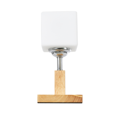 GloboStar® COVE 02037 Μοντέρνο Επιτραπέζιο Φωτιστικό Πορτατίφ Μονόφωτο 1 x E27 IP20 Μπεζ Ξύλο, Ασημί Μέταλλο με Λευκό Γυαλί - Μ12 x Π12 x Υ25cm