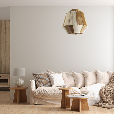 GLOBOSTAR® SALERNO 02187 Boho Κρεμαστό Φωτιστικό Οροφής με Ντουί 1 x E27 AC 220-240V IP20 - Μπεζ & Καφέ - Μ50 x Π50 x Υ50cm